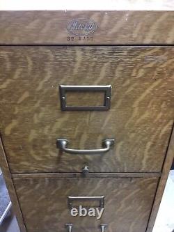 Rare Antique Macey Tiger Oak Metal Four Drawers File Cabinet Metal Body