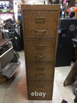 Rare Antique Macey Tiger Oak Metal Four Drawers File Cabinet Metal Body