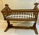 Rare Antique Victorian Swingin Rockin Baby Cradle Bassinet Hand Carved Tiger Oak