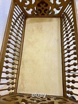 Rare Antique Victorian Swingin Rockin Baby Cradle Bassinet Hand carved Tiger Oak