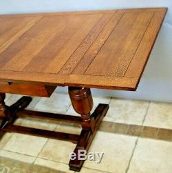 Rare English Pub Table Solid Tiger Oak Drop under pull out expanding side Leafs