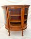 Rare Low China Cabinet Curio Display Curved Glass Drawer Locking Door Tiger Oak