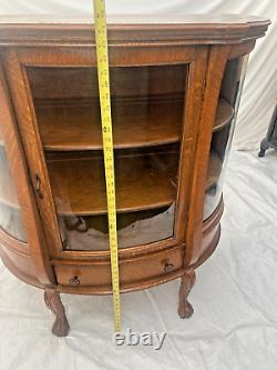 Rare Low China cabinet Curio Display Curved Glass Drawer Locking door Tiger Oak