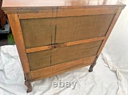 Rare Low China cabinet Curio Display Curved Glass Drawer Locking door Tiger Oak
