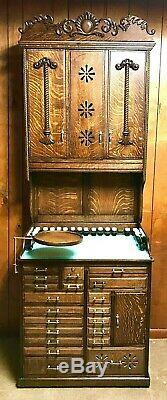 Rare Ornate Tiger Oak Dental Cabinet With Unique Storage