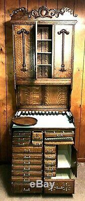 Rare Ornate Tiger Oak Dental Cabinet With Unique Storage
