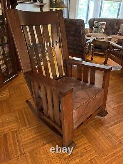 Restored Oversized Arts and Crafts Era Tiger Oak Mission-Style Rocking Chair