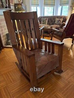 Restored Oversized Arts and Crafts Era Tiger Oak Mission-Style Rocking Chair