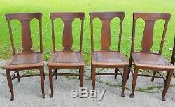 SET OF FIVE Antique Quarter Sawn Tiger Oak T Back Style Chairs w original finish