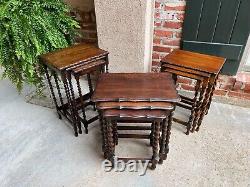 Set 3 Antique English Nesting Table End Sofa Table Barley Twist Tiger Dark Oak