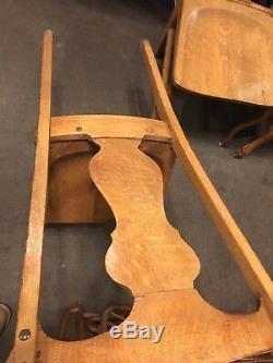 Set Five Solid Tiger Oak Antique Dining T Back Chairs Carved Feet Quarter sawn
