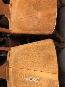 Set Five Solid Tiger Oak Antique Dining T Back Chairs Carved Feet Quarter sawn