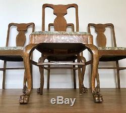 Set Of Four Antique Tiger Oak Claw Foot Chairs