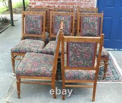 Set of 10 American Antique Tiger Oak R. J. Horner Upholstered Dining Room Chairs