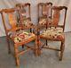 Set Of 4 English Tiger Oak Floral Carved Dining Chairs 1930s Reglued Refinished