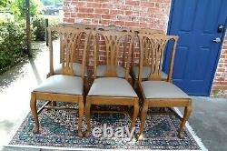 Set of 6 American Antique Tiger Oak Ball & Claw Upholstered Dining Chairs
