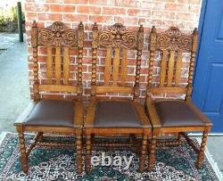 Set of 6 American Antique Tiger Oak R J Horner Upholstered Dining Chairs
