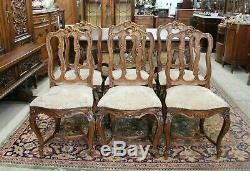 Set of 6 French Antique Tiger Oak Upholstered Louis XV Dining Chairs
