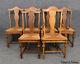 Set Of Six Vintage French Country Fiddle Back Tiger Oak Rush Seat Dining Chairs