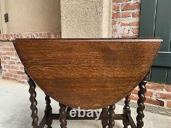 Small Antique English Tiger Oak BARLEY TWIST Drop Leaf Side Sofa TABLE Oval