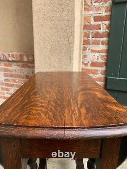 Small Antique English Tiger Oak BARLEY TWIST Drop Leaf Side Sofa TABLE Oval