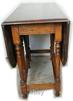Solid Antique English British Tiger Oak Drop Leaf Table Kitchen Occassional 4X3
