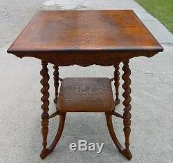 Solid Tiger Oak Rope Turned Center Table circa 1900