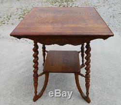 Solid Tiger Oak Rope Turned Center Table circa 1900