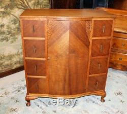 Solid Tiger Oak Wood Queen Anne Cabinet 8 Small Drawer Cupboard Chest of Drawer