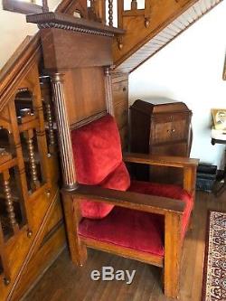 Spectacular Rare Antique Mason's Throne Chair Tiger Oak C1900 Fit For A King