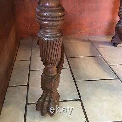 Square Oak Lion Claw Foot Table Rollers Antique Dining Banquet Tiger Oak
