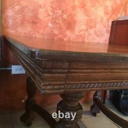 Square Oak Lion Claw Foot Table Rollers Antique Dining Banquet Tiger Oak