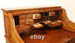 Standard Furniture Golden Oak S Curve Roll Top Desk Floats Carved Back Tiger EXC
