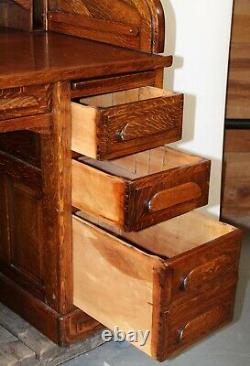 Standard Furniture Golden Oak S Curve Roll Top Desk Floats Carved Back Tiger EXC