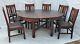 Stickley Round Oak Mission Arts & Crafts Dining Table, 1 Leaf, & 6 Chairs 1910's