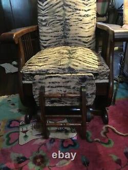 Stunning Vintage Oak Rocking -Recliner Chair with Tiger Upholstery