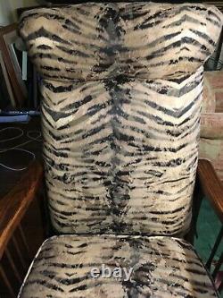 Stunning Vintage Oak Rocking -Recliner Chair with Tiger Upholstery