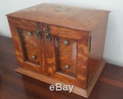 Superb antique Tiger Oak Cigar Humidor Smoking Cabinet, beveled glass, key