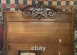 TALL Antique CARVED Victorian TIGER OAK Full Size Bed HEADBOARD ONLY 76 Tall