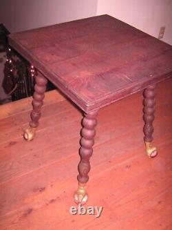 Table Glass Ball Eagle Claw Feet Lathed Legs Tiger Oak Victorian Very Nice Piece