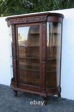 Tall Extra Large Carved Tiger Oak Curio China Display Cabinet Cupboard 2603