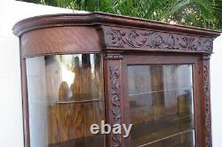 Tall Extra Large Carved Tiger Oak Curio China Display Cabinet Cupboard 2603