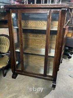 Tiger Oak 1910 China Cabinet Bookcase Empire Style Clean 4 Shelves 62x40