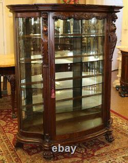 Tiger Oak 19th Century Griffin China Liquor Cabinet Attributed To RJ Horner
