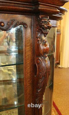 Tiger Oak 19th Century Griffin China Liquor Cabinet Attributed To RJ Horner