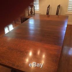 Tiger Oak 48 in RectanglaDining Table Large Carved Paw Feet with 7 Leaves c1900