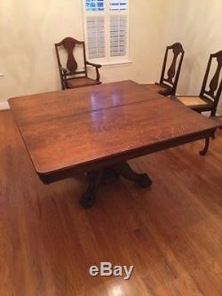 Tiger Oak 48 in RectanglaDining Table Large Carved Paw Feet with 7 Leaves c1900