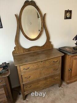 Tiger Oak American Dresser Chest with Mirror Circa 1930's
