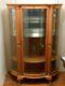 Tiger Oak Antique Curio Cabinet Withcurved Glass An Claw Feet