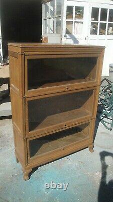 Tiger Oak Barrister Bookcase Book Case c 1910 3 Sections Top Base Antique Old